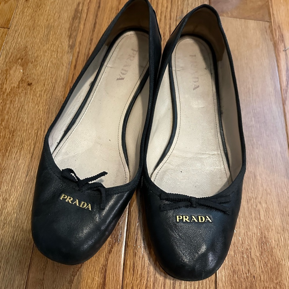 Prada Black Leather Ballet Flats